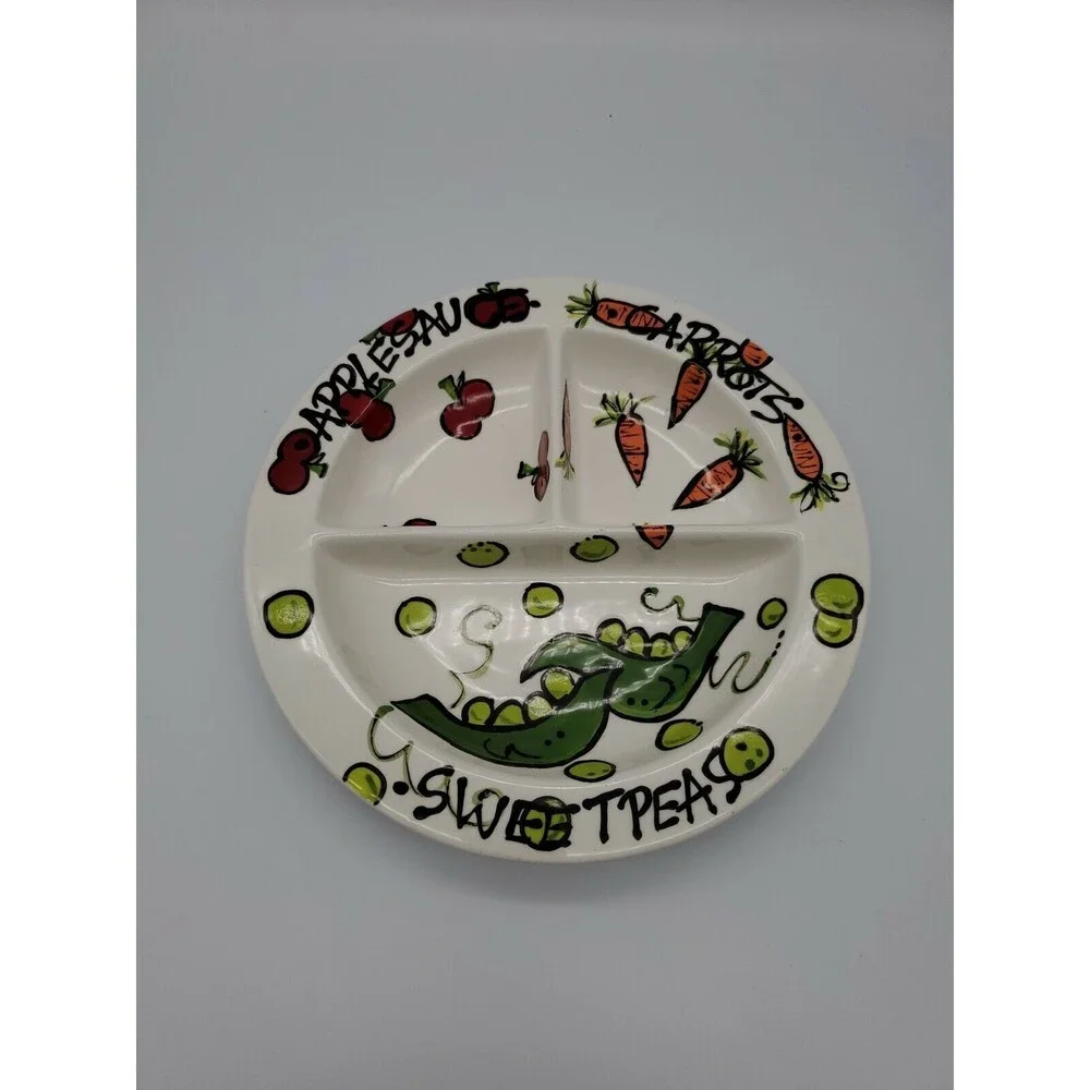T Cabells Too Child's Divided Plate Magnolia Lane Applesauce Carrots Sweet Peas